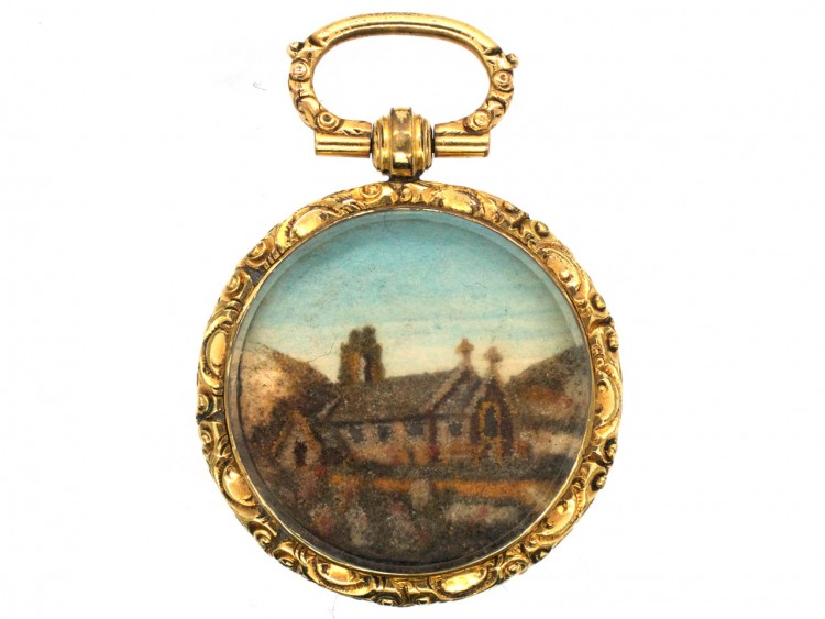 Georgian Pendant with a Sand Picture of a Church Within