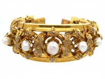 French 18ct Gold natural Pearl & Diamond Bracelet
