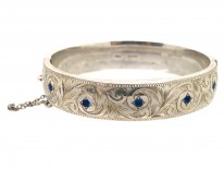 Engraved Silver 1950s Bangle Set With Sapphires