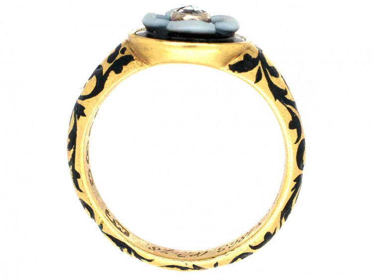 Victorian 18ct Gold, Carved Onyx & Enamel Mourning Ring
