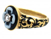 Victorian 18ct Gold, Carved Onyx & Enamel Mourning Ring