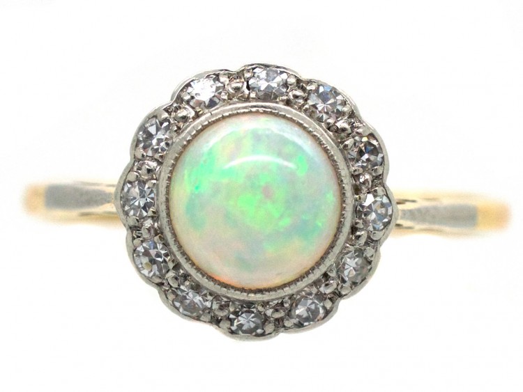 Edwardian Opal & Diamond Cluster Ring