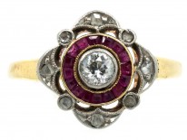 Art Deco Ruby & Diamond Target Ring