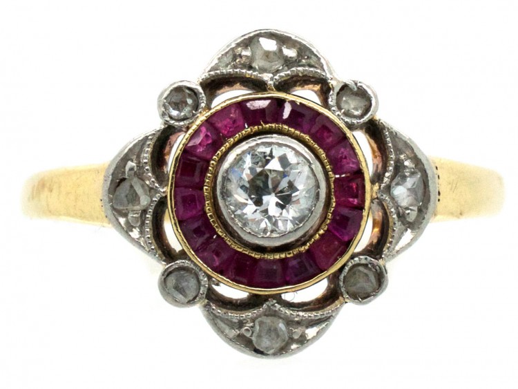 Art Deco Ruby & Diamond Target Ring The Antique