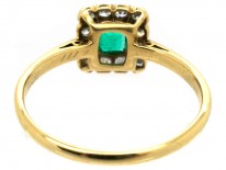 Art Deco 18ct Gold & Platinum Emerald & Diamond Rectangular Ring