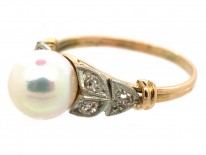 18ct Gold Cultured Pearl & Diamond Ring