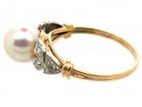 18ct Gold Cultured Pearl & Diamond Ring