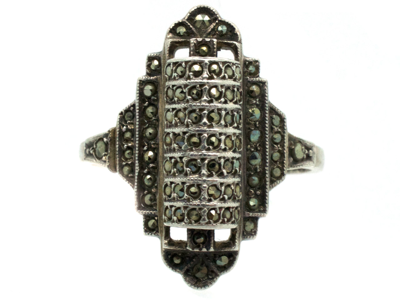 Art Deco Silver & Marcasite Ring (552G) | The Antique Jewellery Company