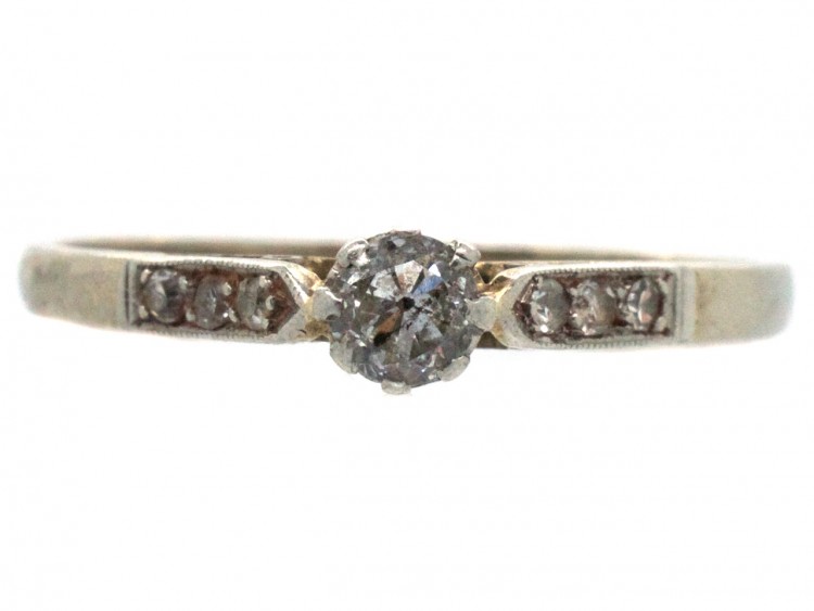 Art Deco Diamond Solitaire Ring with Diamond set Shoulders