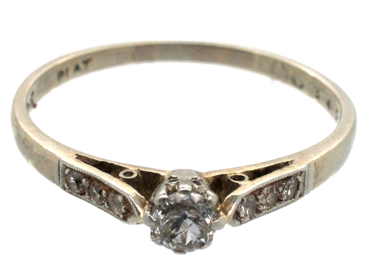 Art Deco Diamond Solitaire Ring with Diamond set Shoulders (591G) | The ...