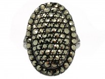 Art Deco Large Silver & Marcasite Oval Ring