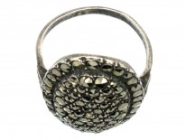 Art Deco Large Silver & Marcasite Oval Ring