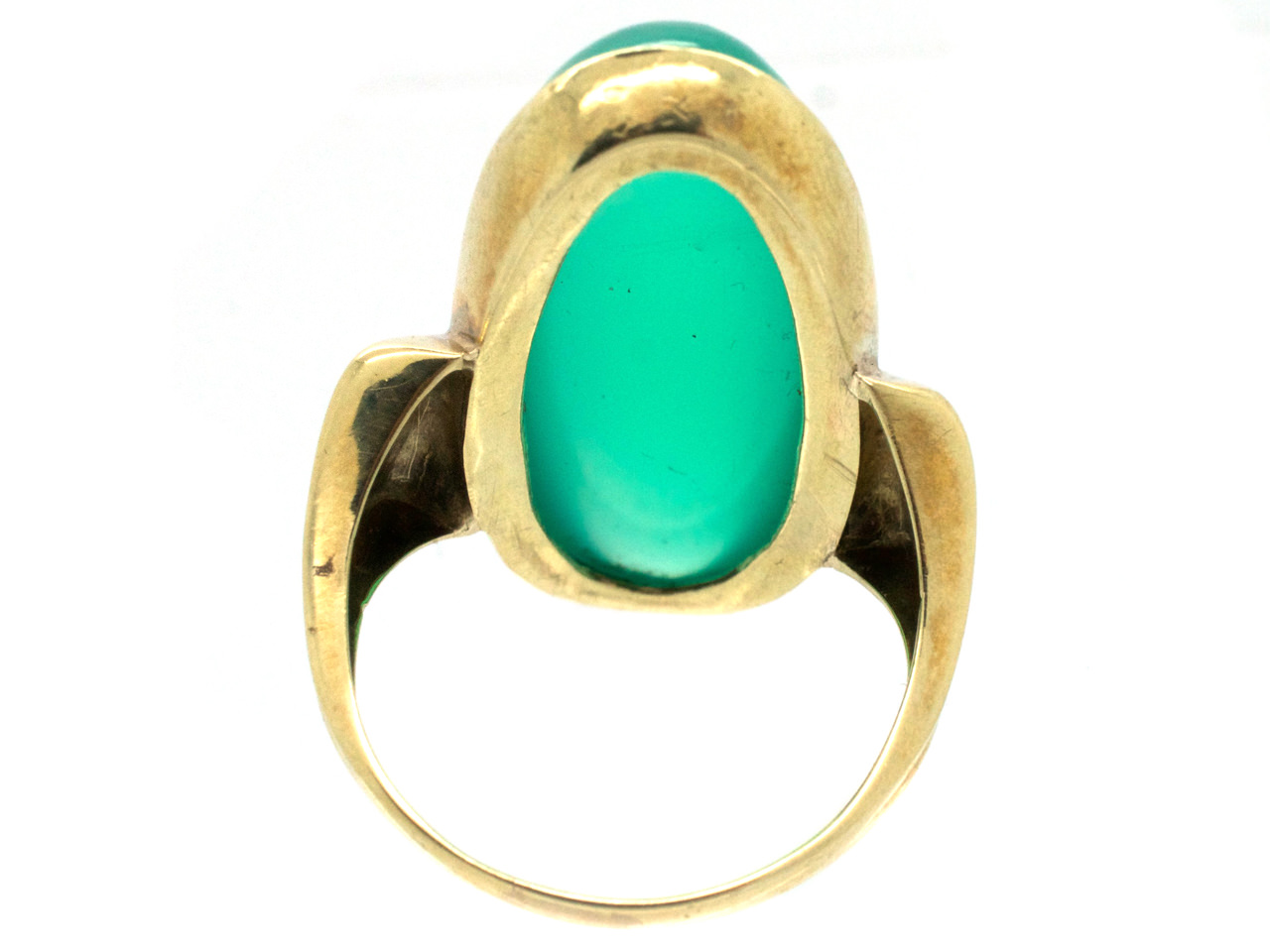 Large Gold & Oval Green Chalcedony Ring (580G) | The Antique Jewellery ...