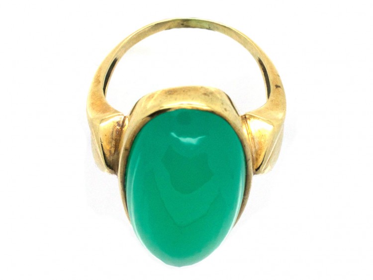 Large Gold & Oval Green Chalcedony Ring