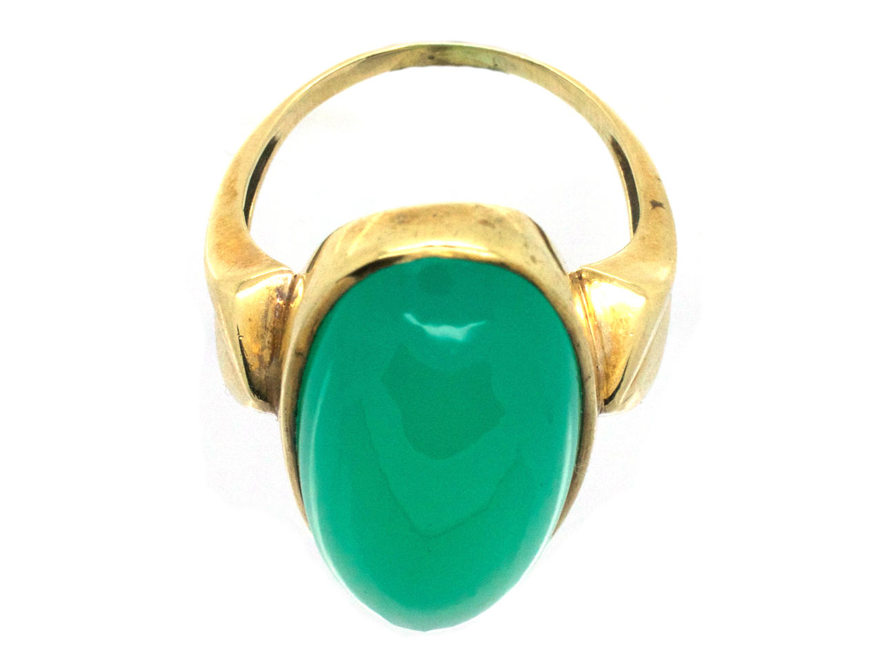 Large Gold & Oval Green Chalcedony Ring (580G) | The Antique Jewellery ...