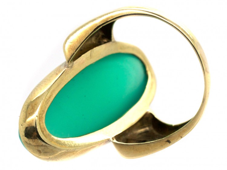 Large Gold & Oval Green Chalcedony Ring