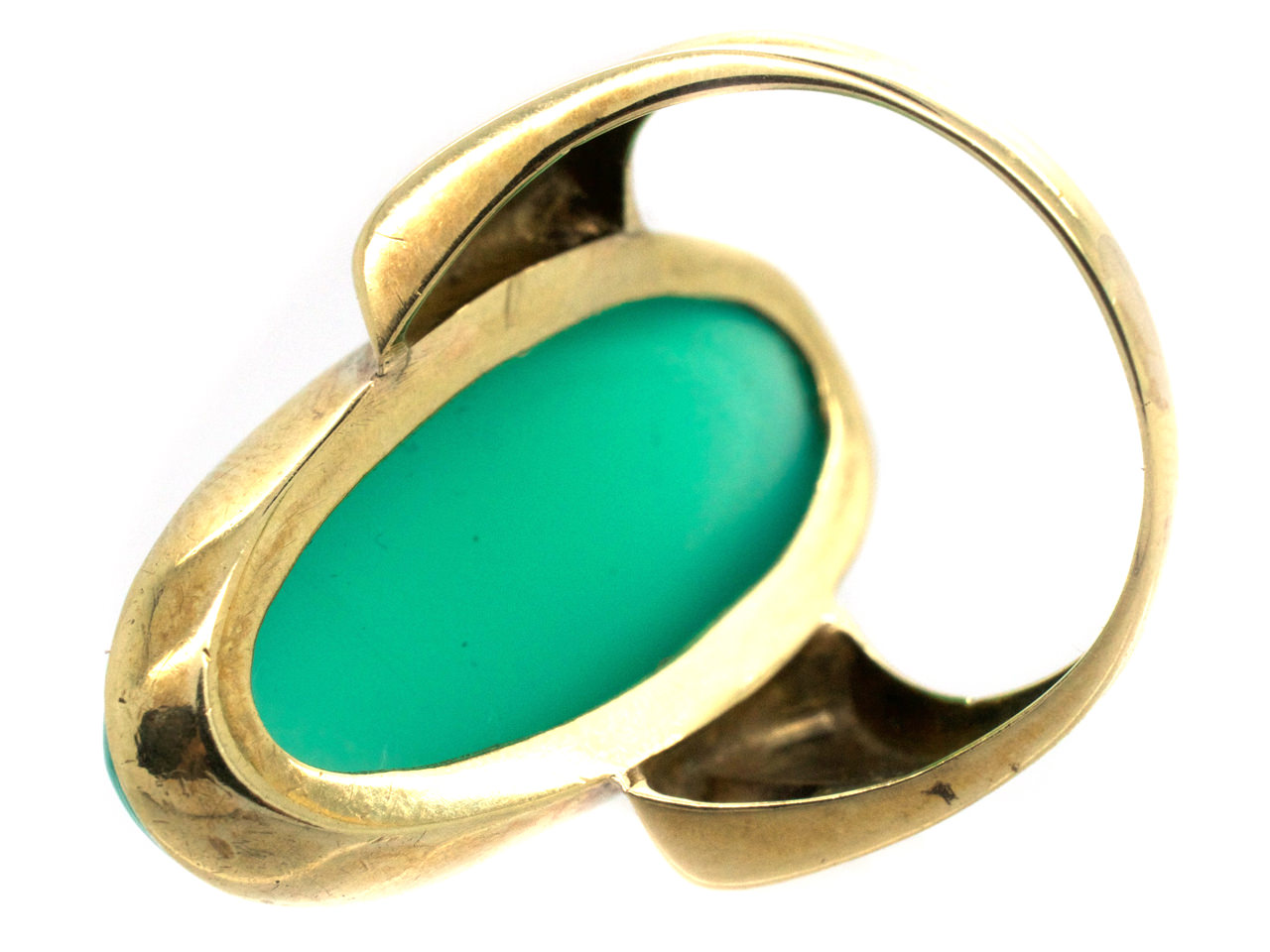 Large Gold & Oval Green Chalcedony Ring (580G) | The Antique Jewellery ...