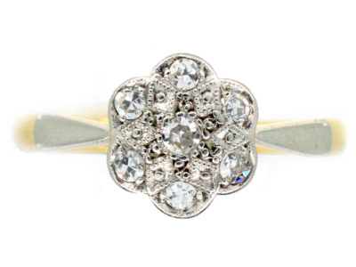 Edwardian 18ct Gold & Platinum Diamond Set Daisy Ring