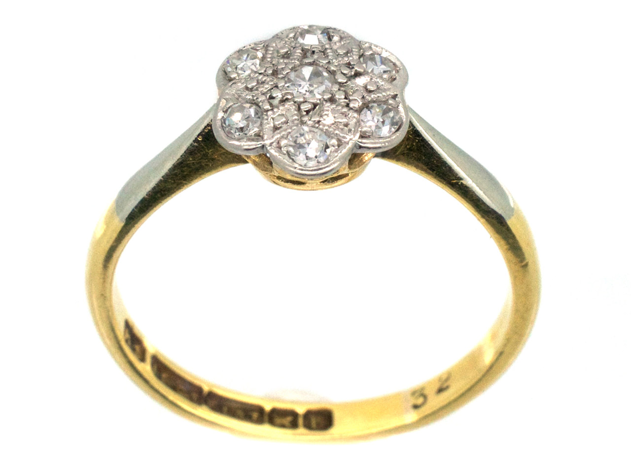 Edwardian 18ct Gold & Platinum Diamond Set Daisy Ring (614G) | The ...