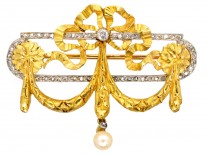French Bell Epoque 18ct Gold & Diamond Garland Brooch