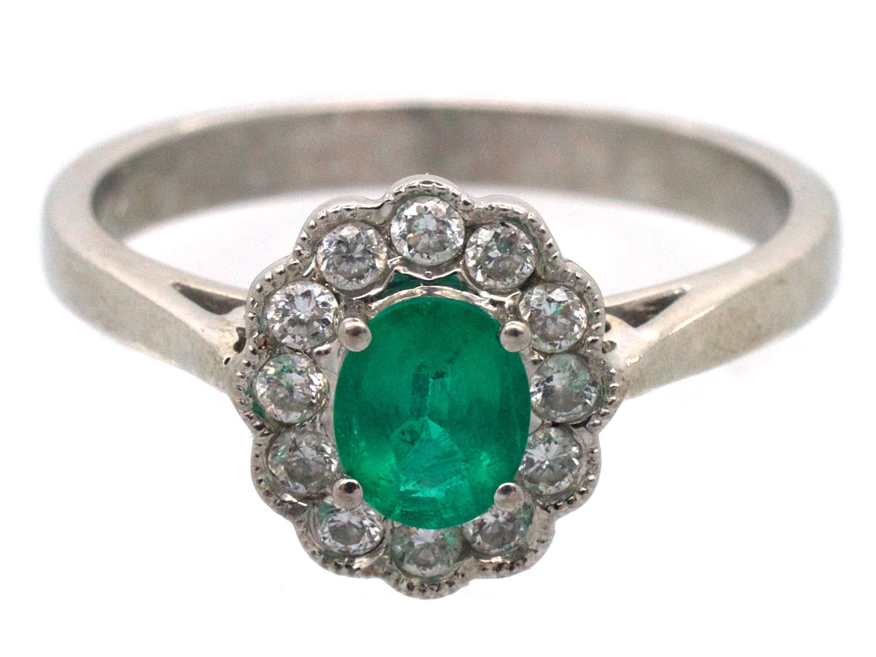 Emerald & Diamond Oval Cluster Ring (610G) | The Antique Jewellery Company