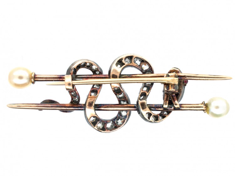 Victorian Coiled Snake Brooch set with Diamonds & Natural Pearls