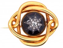 Victorian 18ct Gold Coily Brooch Set With a Cabochon Garnet & Diamonds