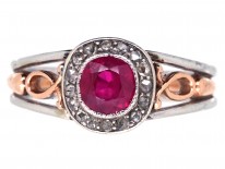Edwardian Ruby & Rose Cluster Diamond Ring