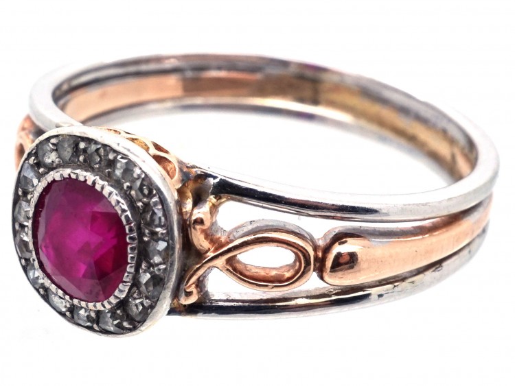 Edwardian Ruby & Rose Cluster Diamond Ring