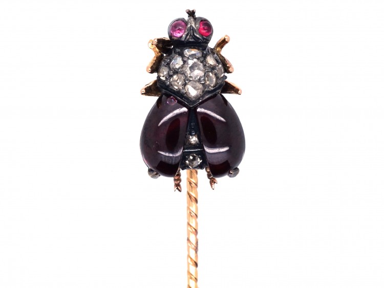 Victorian Garnet, Ruby & Rose Diamond Bug Stick Pin