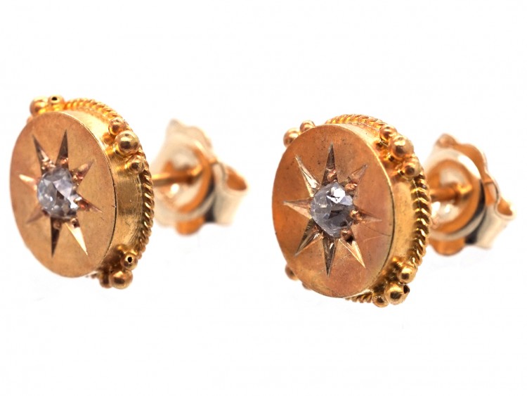 Victorian 15ct Gold & Diamond Round Earrings