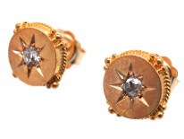 Victorian 15ct Gold & Diamond Round Earrings