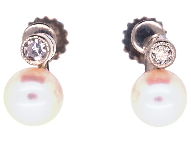 18ct White Gold, Pearl & Diamond Earrings