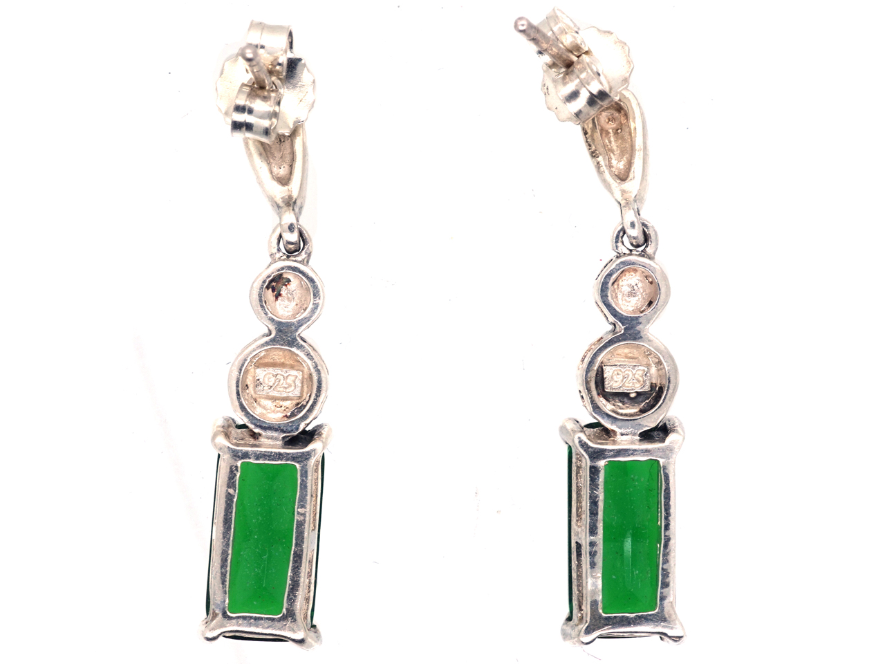 Art Deco Silver, Marcasite & Green Paste Drop Earrings (994B2/OJ) | The ...