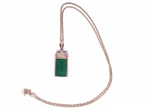 Art Deco Silver, Marcasite & Green Paste Pendant on Silver Chain
