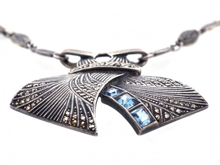 Theodor Farhner Silver, Marcasite ​& Blue Paste Necklace