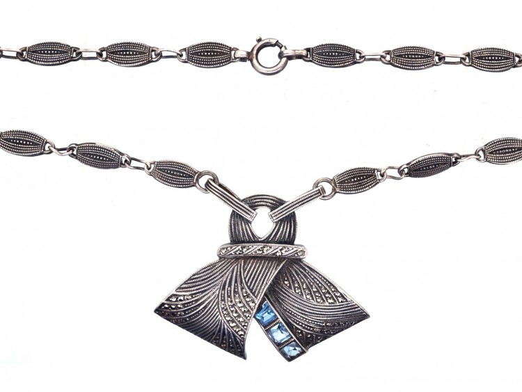 Theodor Farhner Silver, Marcasite ​& Blue Paste Necklace