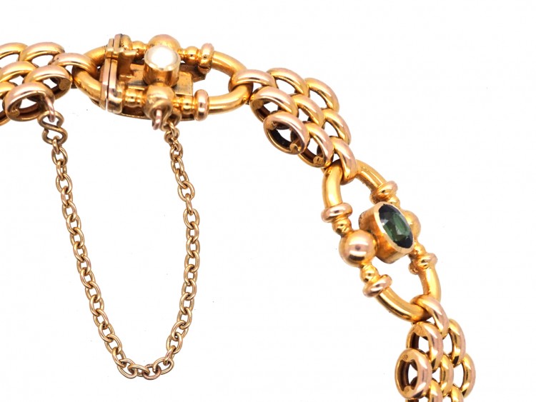 Edwardian 15ct Gold,Tourmaline & Natural Split Pearls Bracelet