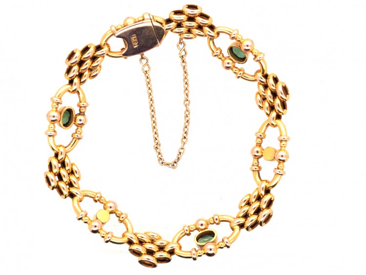 Edwardian 15ct Gold,Tourmaline & Natural Split Pearls Bracelet