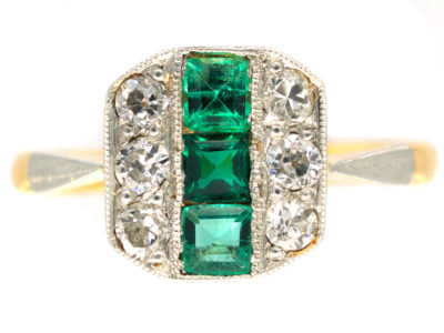 Emerald ​& Diamond Art Deco Octagonal Ring