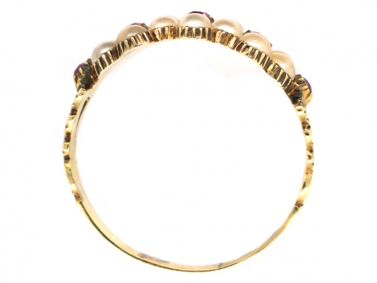 15ct Gold Georgian Ruby & Pearl Triple Cluster Ring