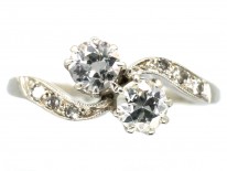 Edwardian Two Stone Diamond Crossover Platinum Ring