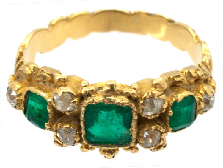 18ct Gold Georgian Emerald & Diamond Ring