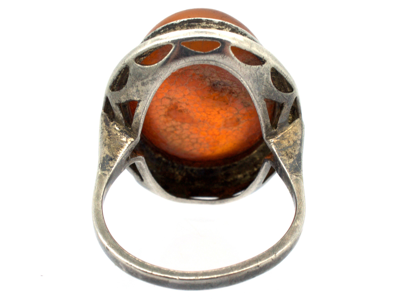 Bague Ancienne En Argent 925 Et Ambre - Taille 54 - Occasion - Pièce Unique