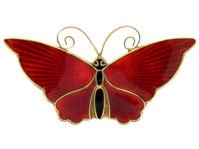 Silver & Red Enamel Butterfly Brooch by David Anderson