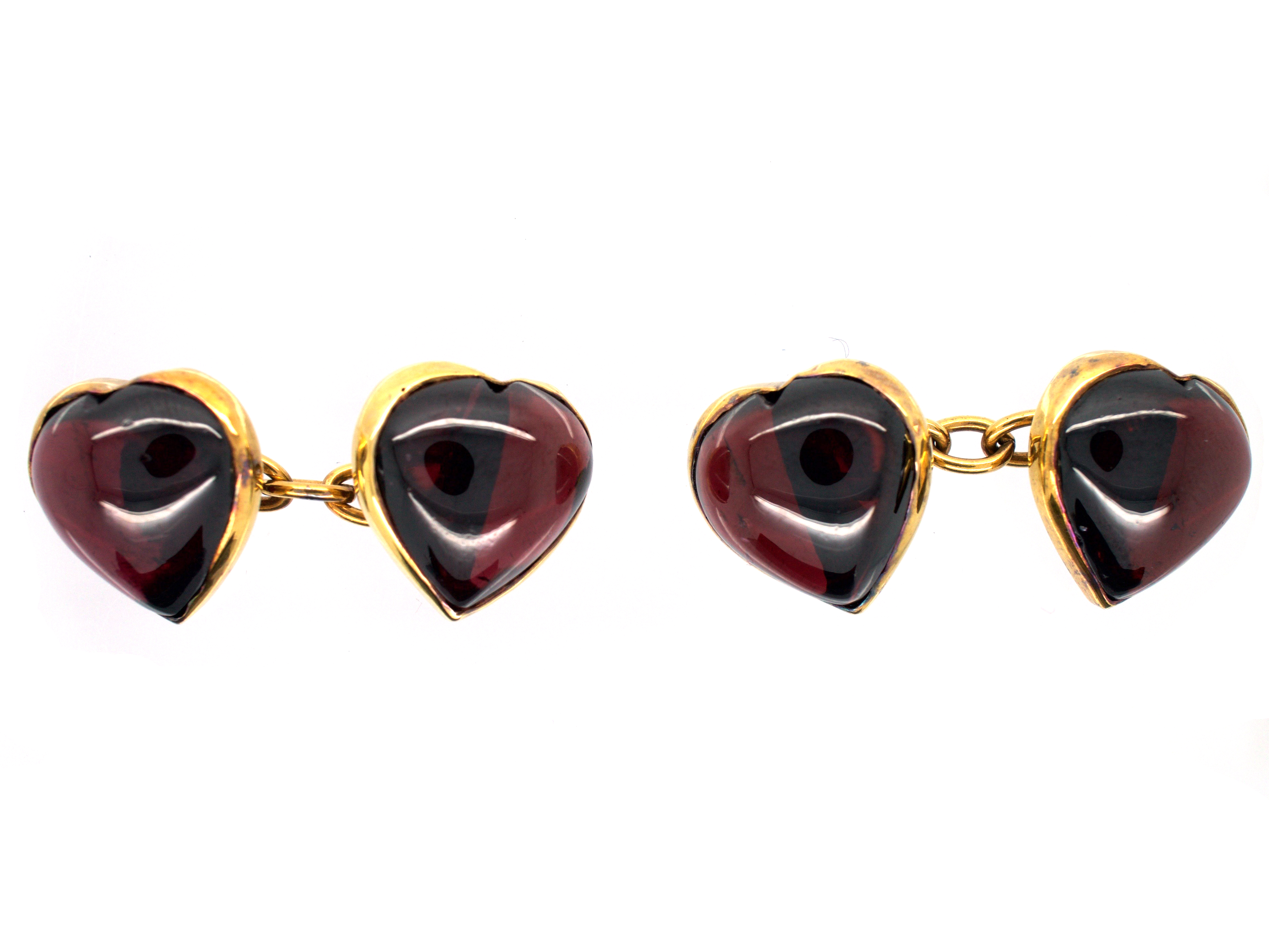 15ct Gold & Cabochon Garnet Heart Shaped Cufflinks (617G) | The Antique ...