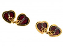 15ct Gold & Cabochon Garnet Heart Shaped Cufflinks