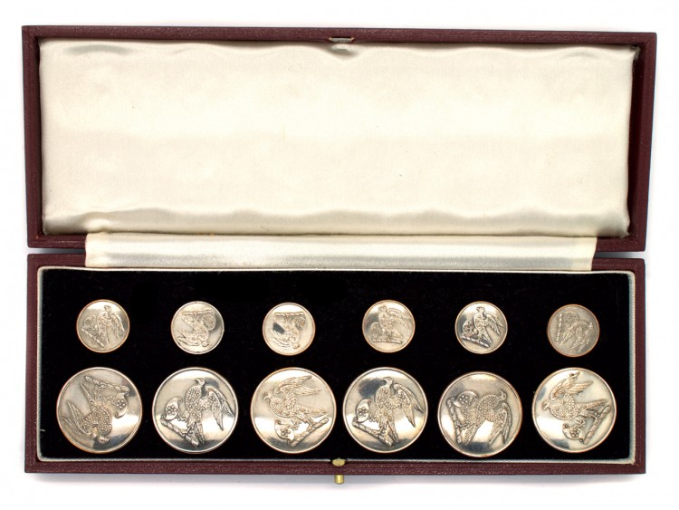 Victorian Set of Silver Dress Buttons in Case by Firmin & Sons