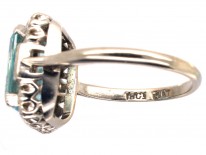 18ct White Gold & Platinum Aquamarine & Diamond Rectangular Ring