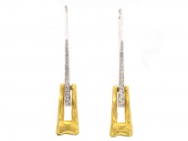 Modernist 18ct White & Yellow Gold & Diamond Drop Earrings